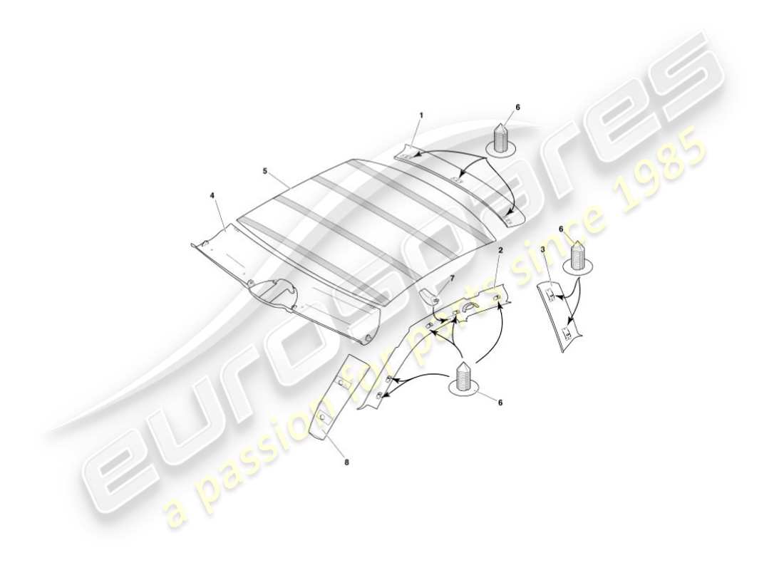 aston martin vanquish (2005) diagramma delle parti del rivestimento superiore e del rivestimento del tetto