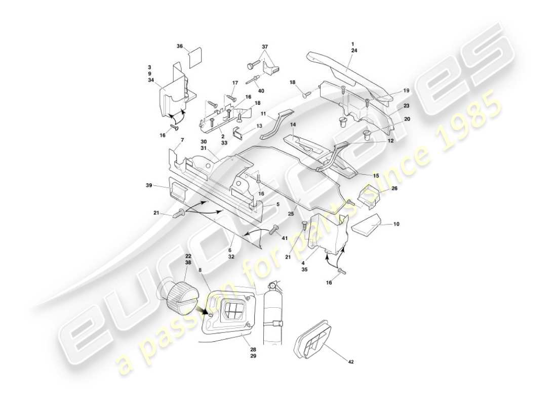 aston martin vanquish (2003) diagramma delle parti del rivestimento del bagagliaio e dei tappetini
