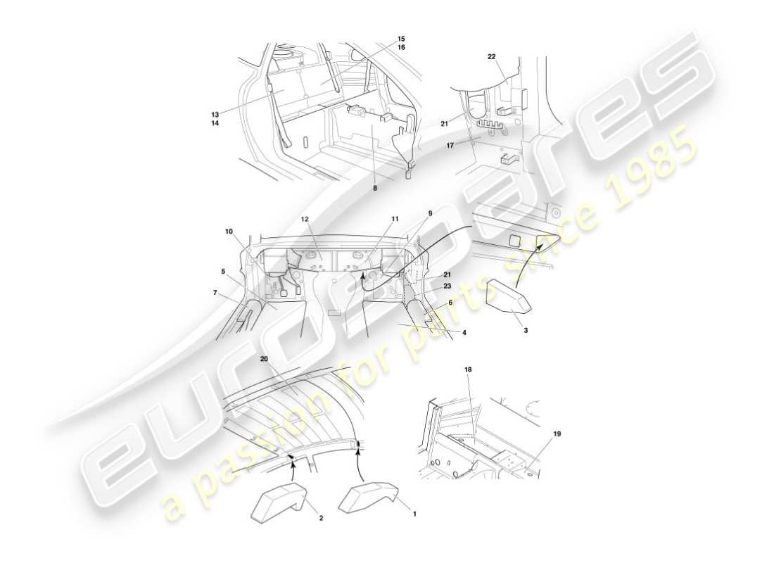 aston martin vanquish (2003) assorbimento del suono diagramma delle parti