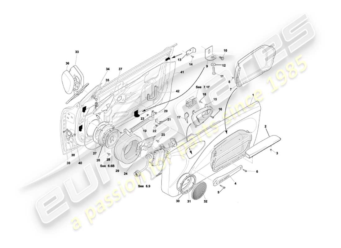 aston martin vanquish (2005) rivestimenti e accessori per porte diagramma delle parti