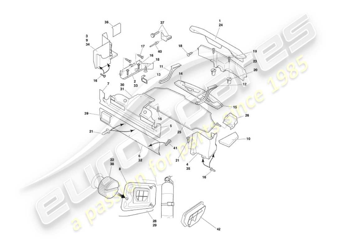 aston martin vanquish (2004) diagramma delle parti del rivestimento del bagagliaio e dei tappetini
