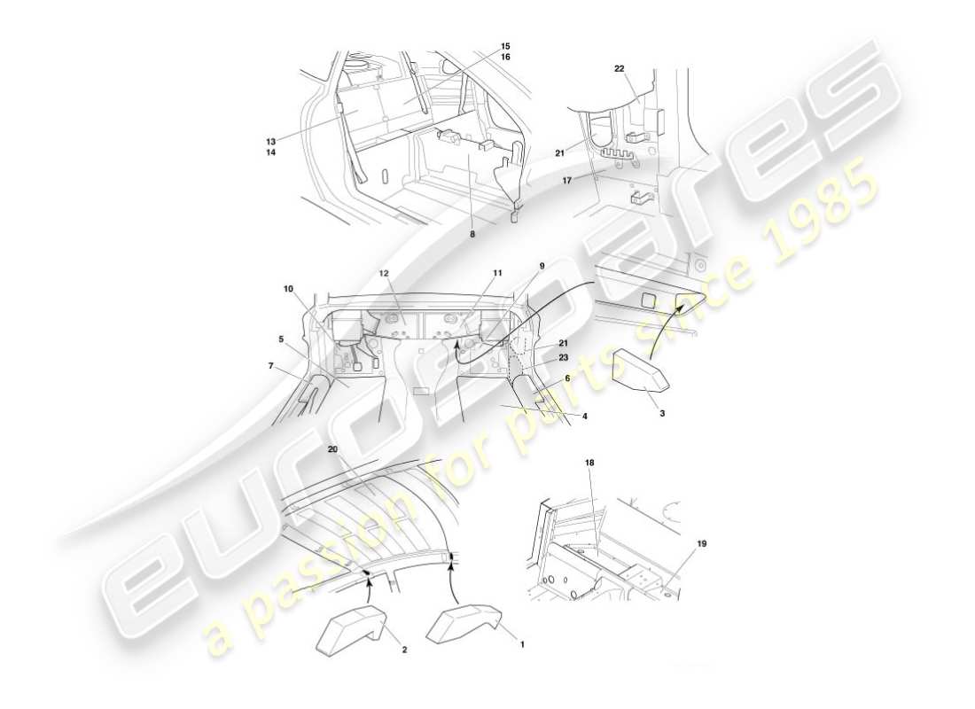 aston martin vanquish (2004) diagramma delle parti fonoassorbenti