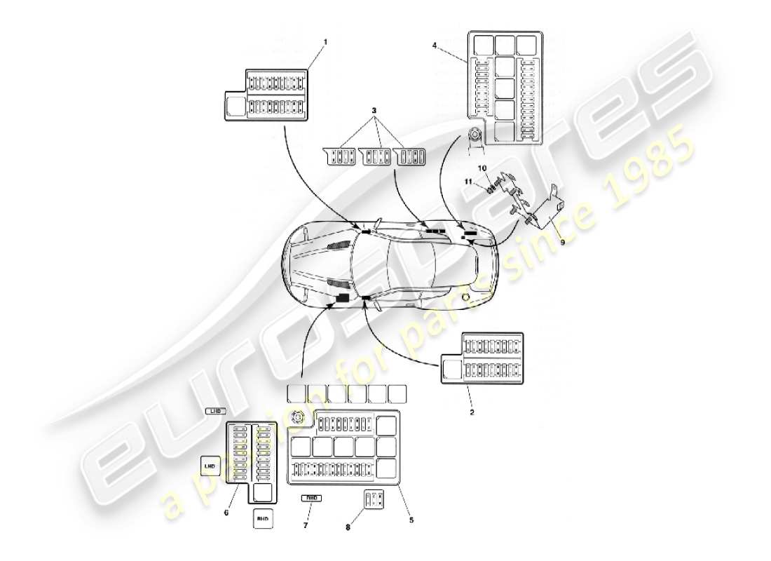 aston martin vanquish (2006) fusibili diagramma delle parti