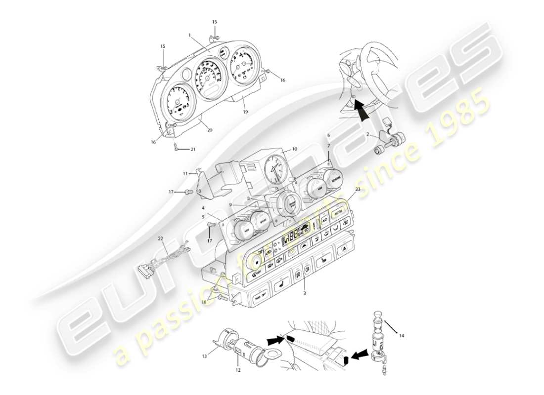 aston martin vanquish (2003) strumenti e controlli diagramma delle parti