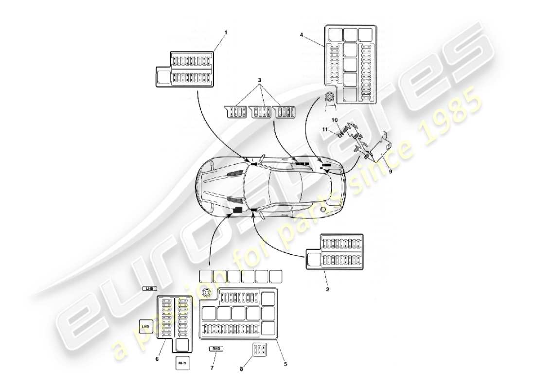 aston martin vanquish (2007) fusibili diagramma delle parti