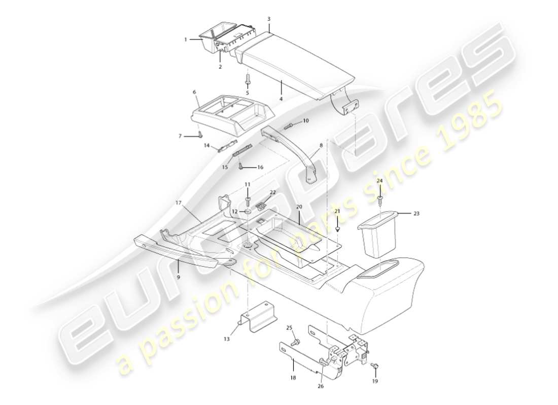 aston martin vanquish (2007) console centrale e rivestimento, diagramma delle parti secondo vin 501948