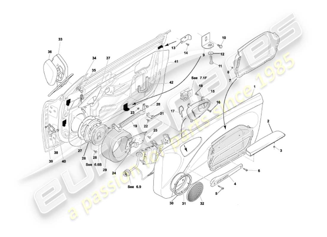 aston martin vanquish (2007) diagramma delle parti dei rivestimenti e dei raccordi delle porte