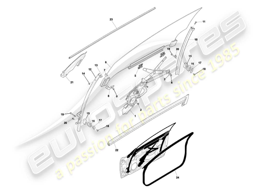 aston martin vanquish (2007) vetro e telai della porta diagramma delle parti