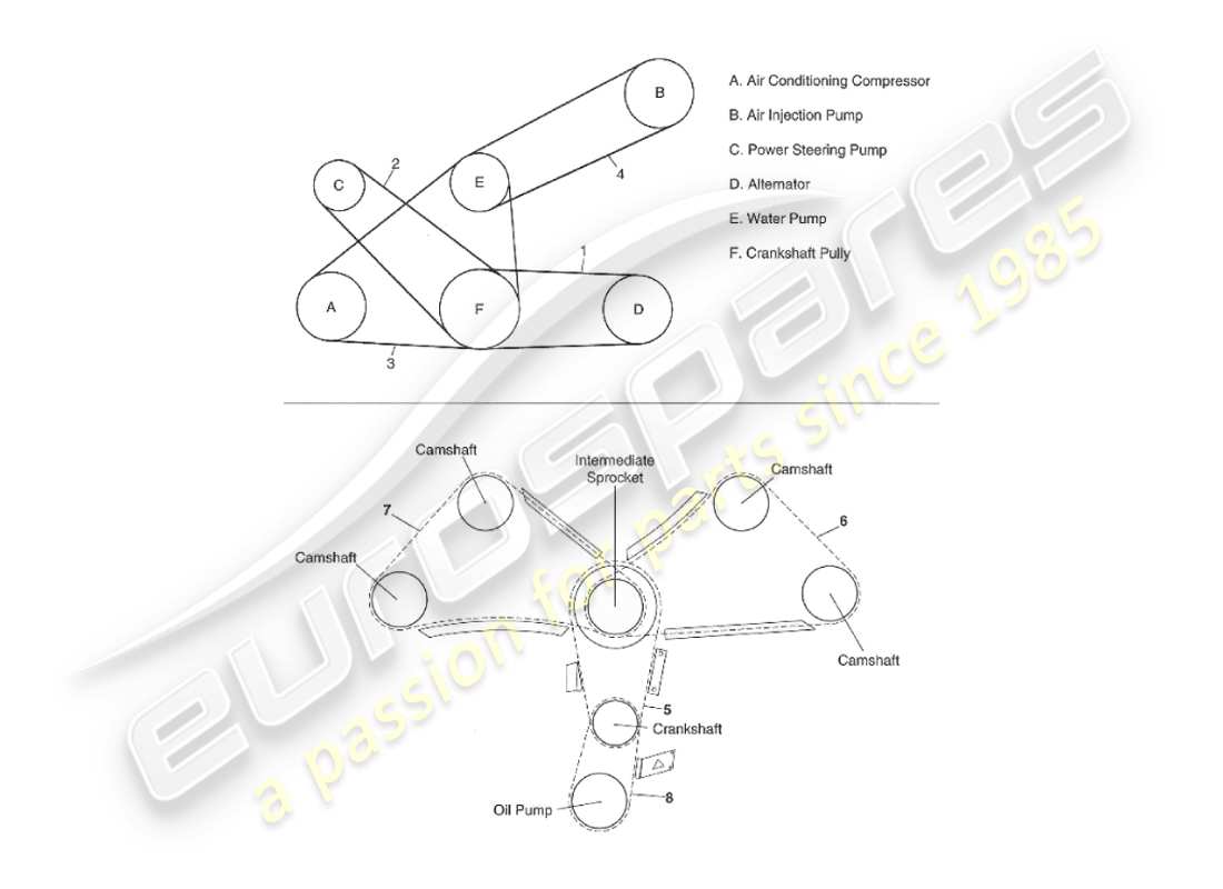 aston martin v8 virage (2000) diagramma delle parti di cinghie e catene