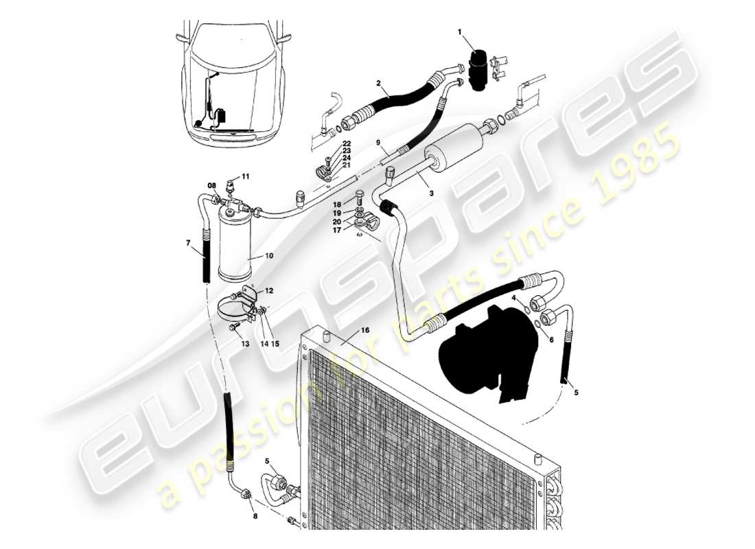 aston martin v8 volante (2000) diagramma delle parti di installazione del vano motore
