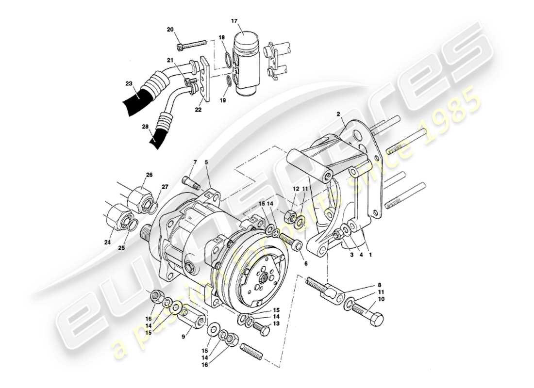 aston martin v8 volante (1999) diagramma delle parti di installazione del vano motore