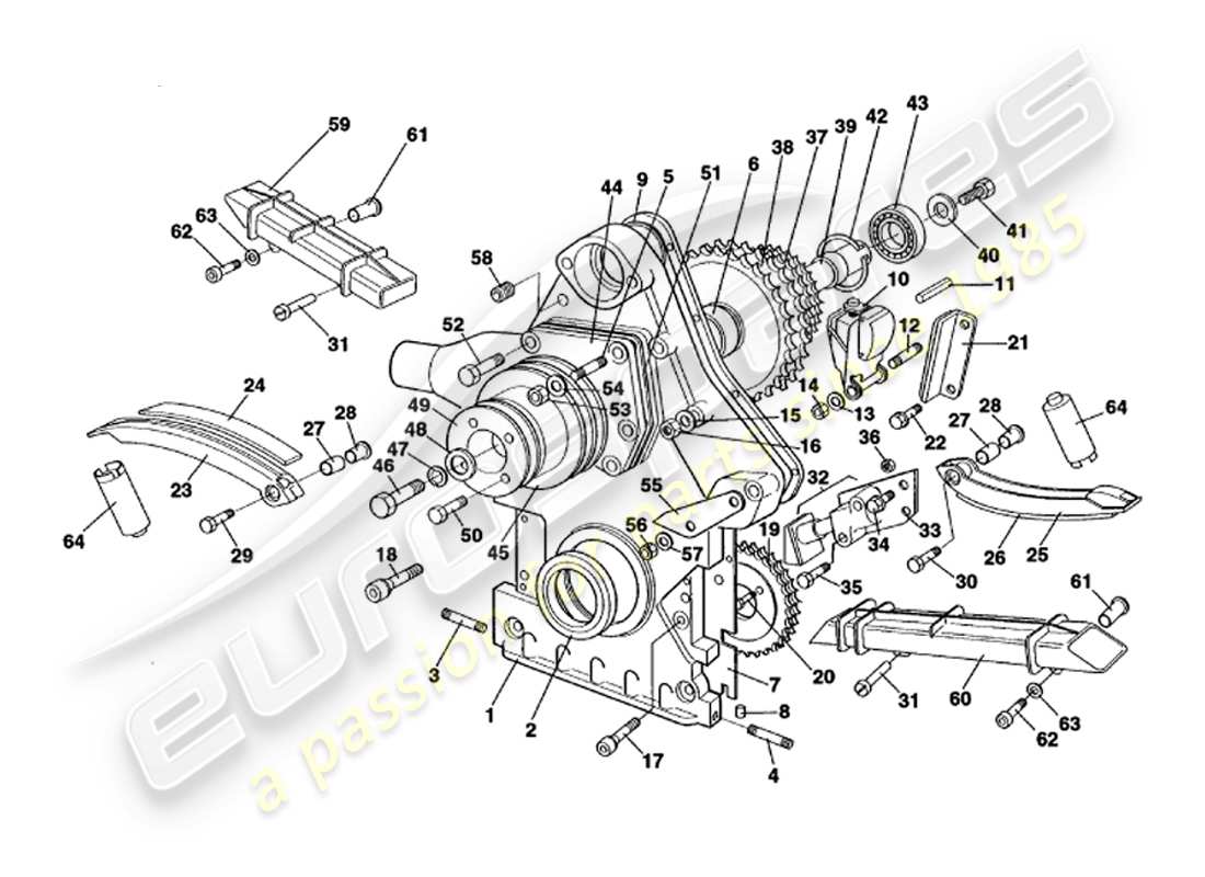 aston martin v8 volante (1999) schema delle parti della scatola della distribuzione, della pompa dell'acqua e dei pignoni