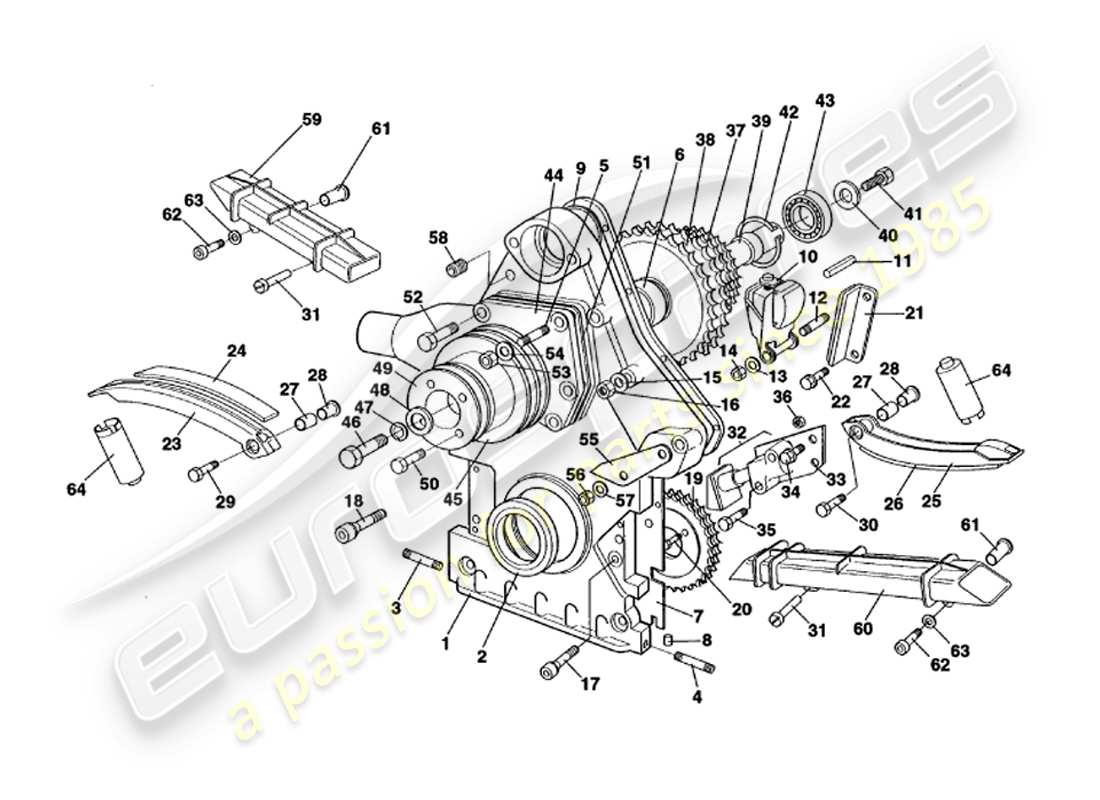 aston martin v8 volante (2000) schema delle parti della scatola della distribuzione, della pompa dell'acqua e dei pignoni