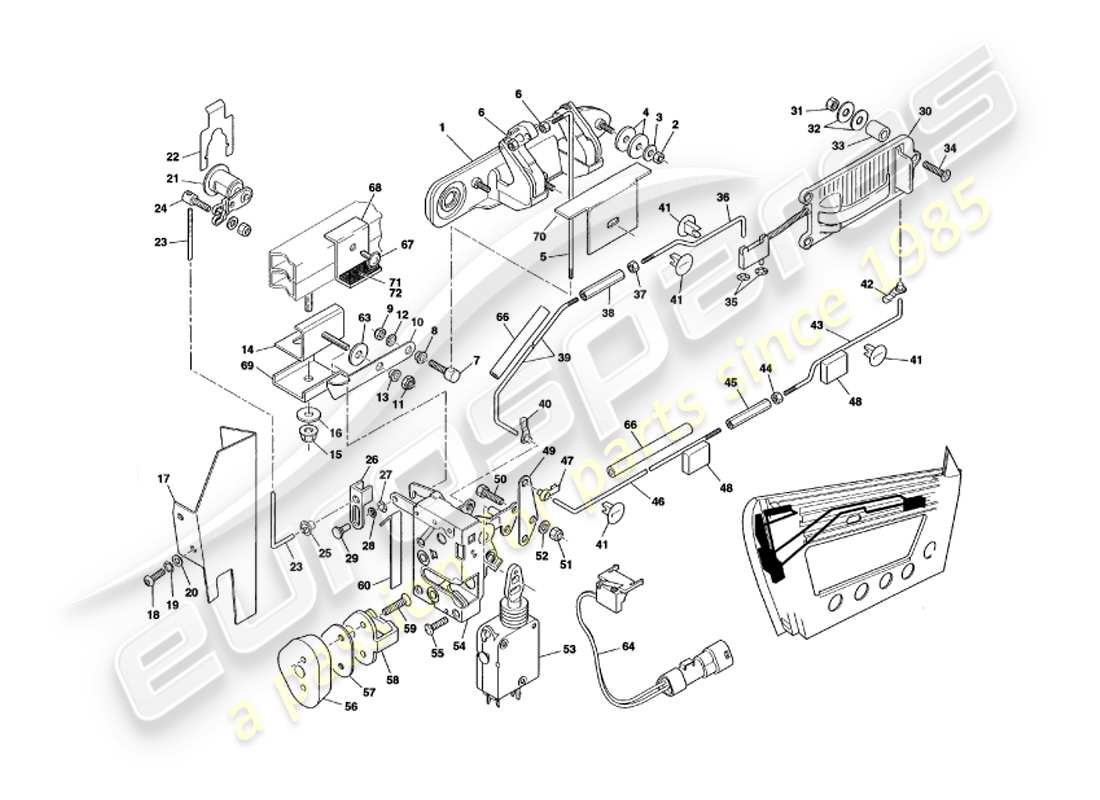 aston martin v8 volante (1999) meccanismo di chiusura della porta diagramma delle parti