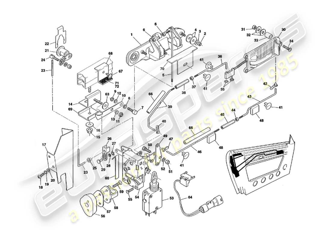 aston martin v8 volante (2000) meccanismo di chiusura della porta diagramma delle parti