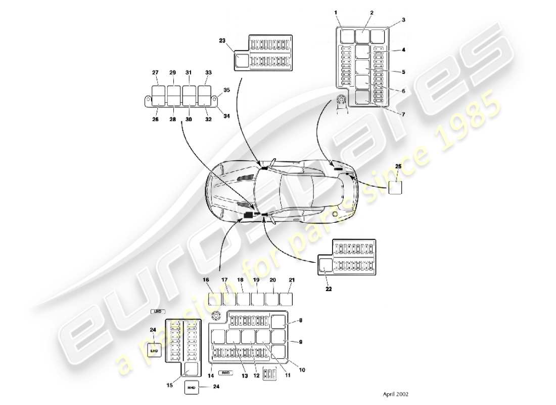 aston martin vanquish (2002) relè diagramma delle parti