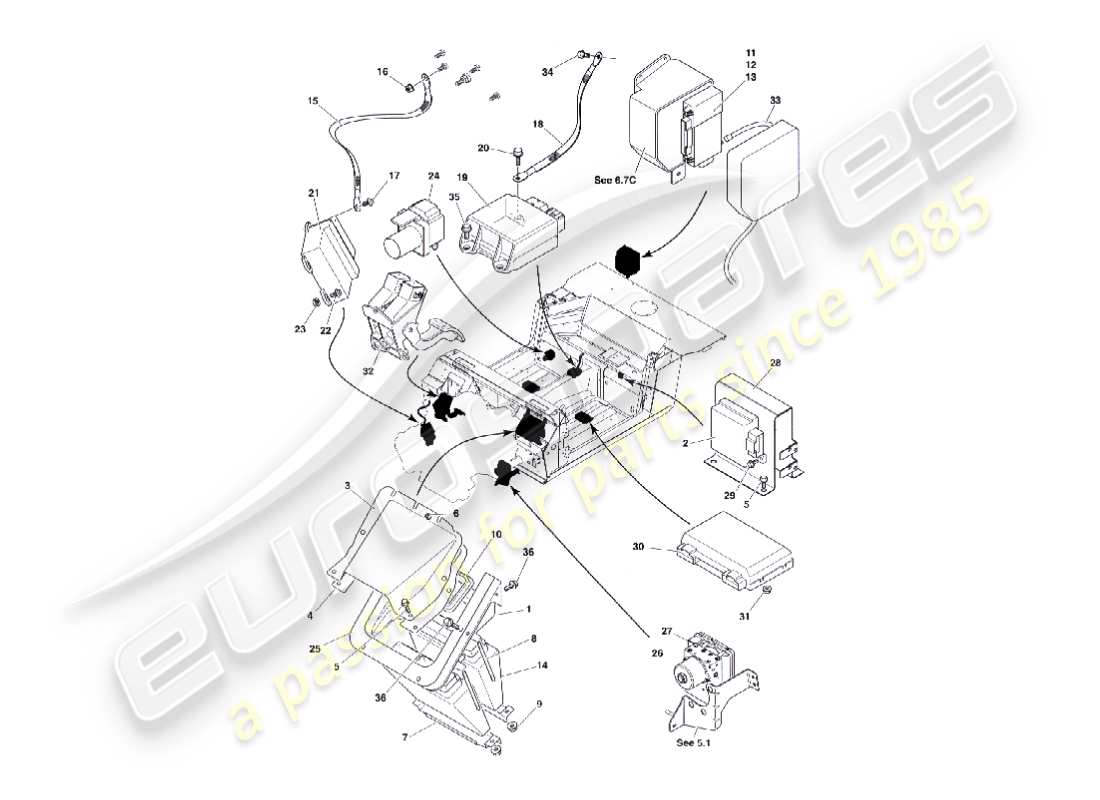 aston martin vanquish (2005) moduli di controllo elettronico diagramma delle parti