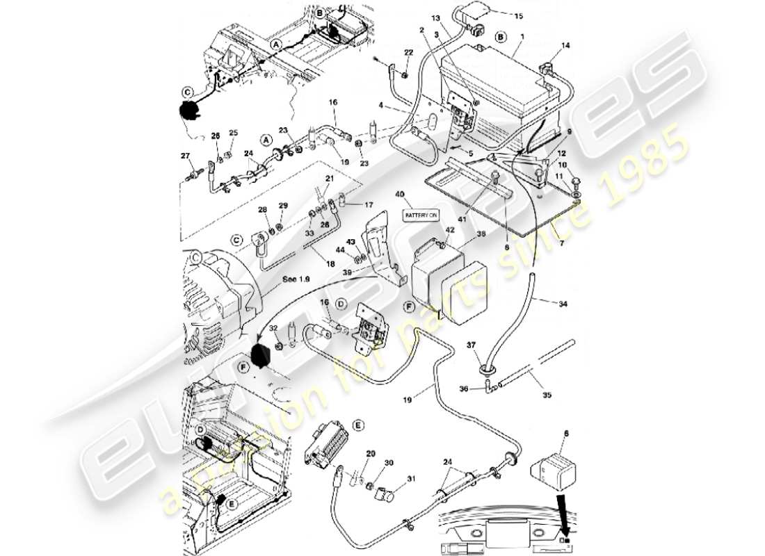 aston martin vanquish (2002) batteria e cavi diagramma delle parti