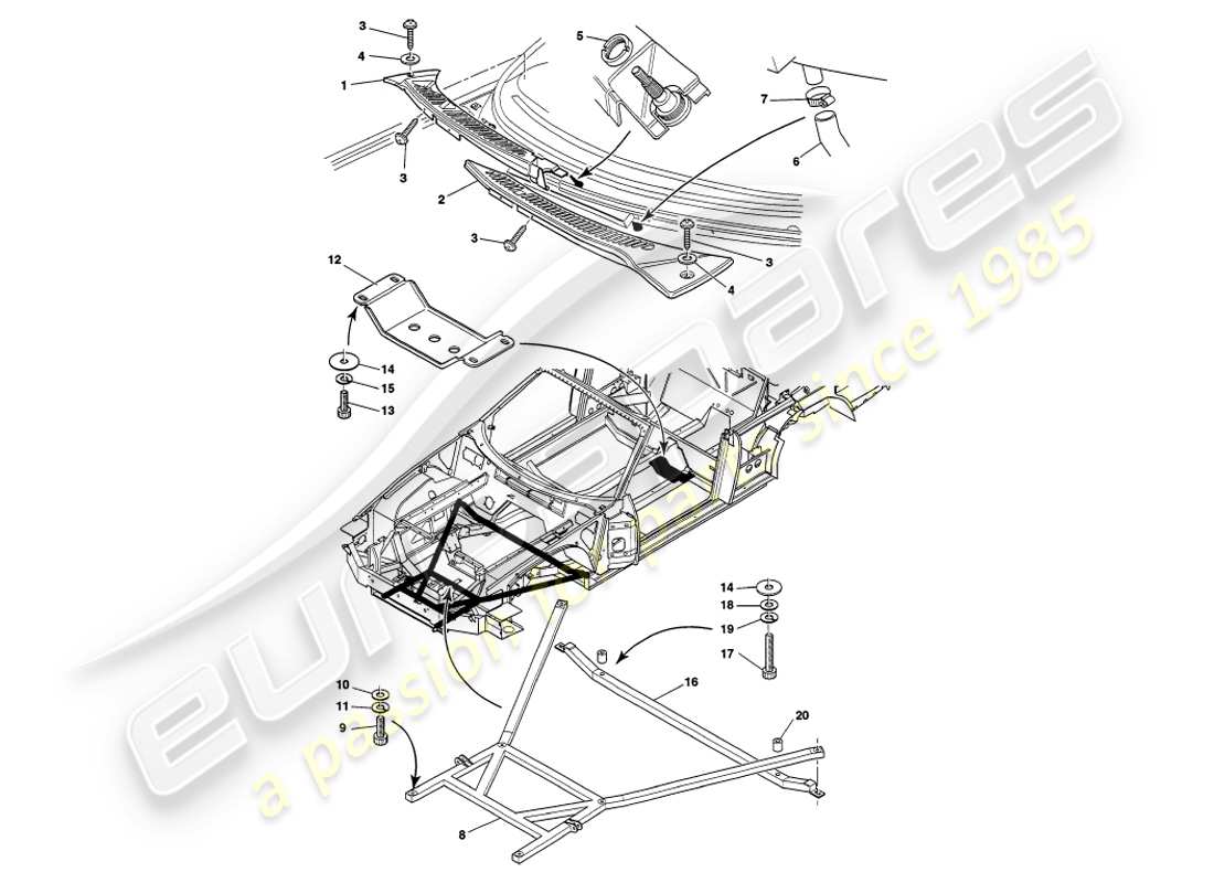 aston martin v8 volante (1998) diagramma delle parti dei raccordi del corpo