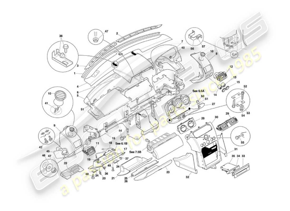 aston martin vanquish (2002) fascia e finiture diagramma delle parti
