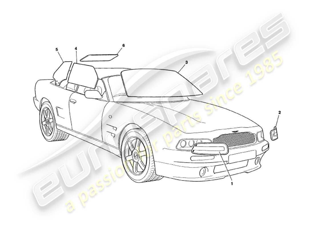 aston martin v8 volante (1998) bicchiere diagramma delle parti