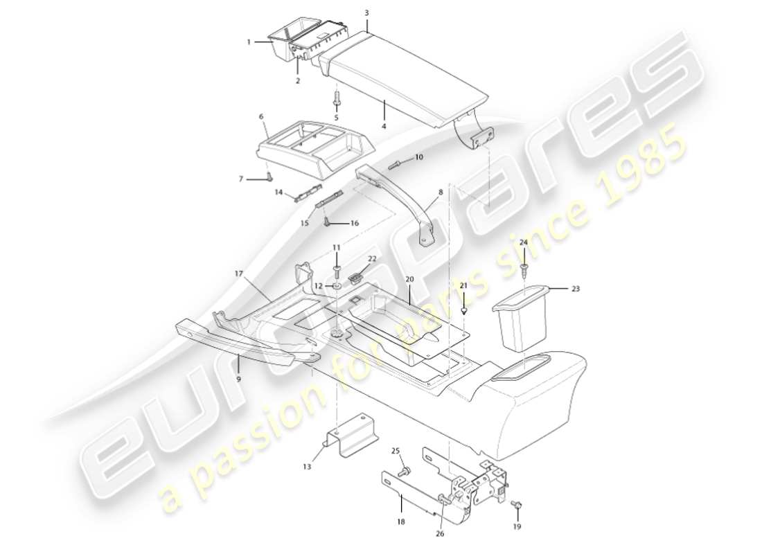 aston martin vanquish (2002) console centrale e rivestimento, diagramma delle parti secondo vin 501948