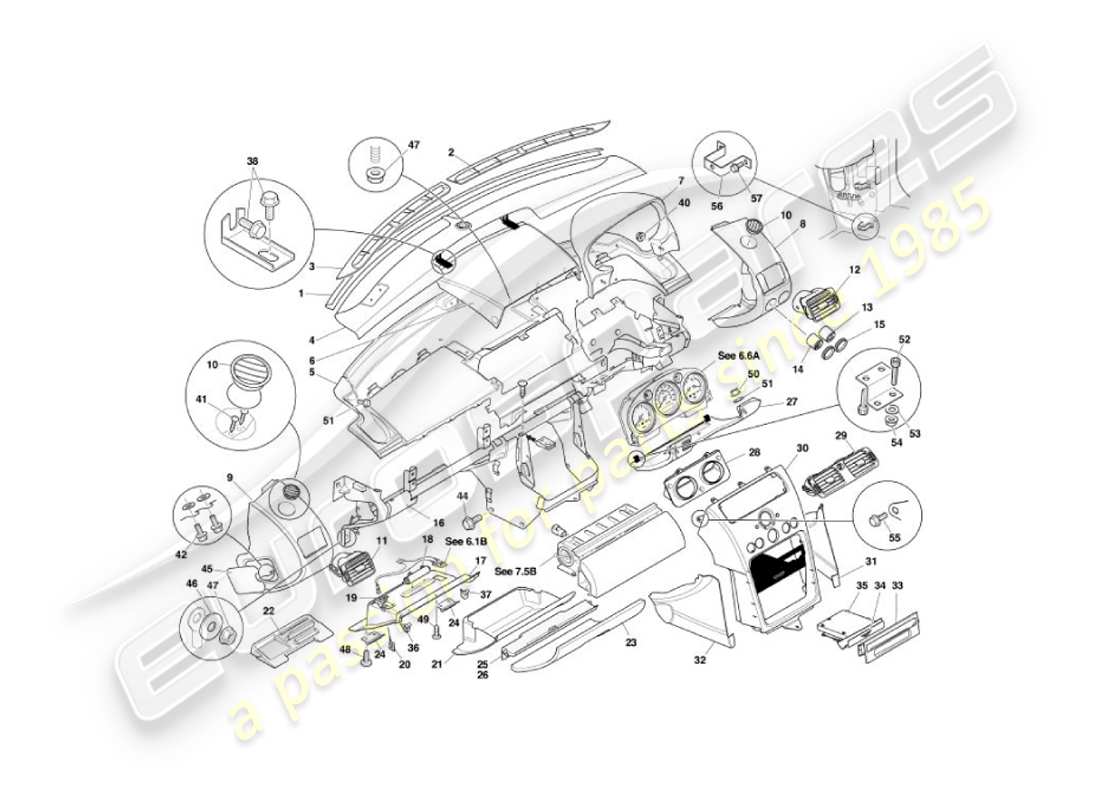 aston martin vanquish (2003) fascia e finiture diagramma delle parti