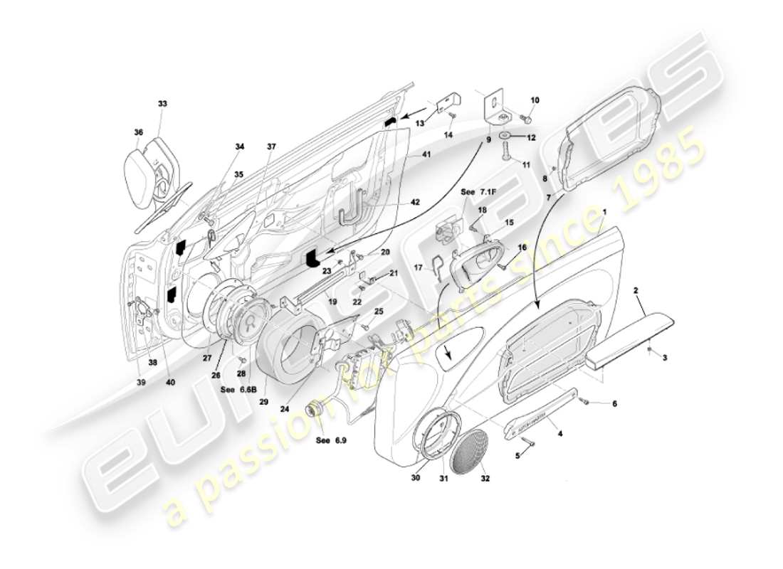 aston martin vanquish (2002) diagramma delle parti dei rivestimenti e dei raccordi delle porte