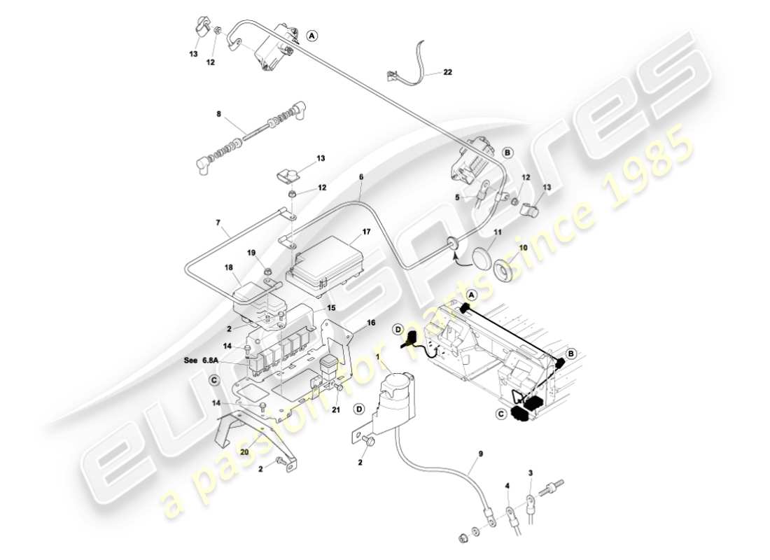 aston martin vanquish (2002) batteria e cavi diagramma delle parti