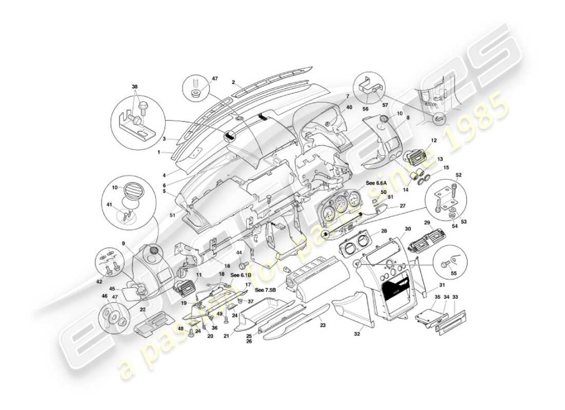 aston martin vanquish (2004) fascia e finiture diagramma delle parti