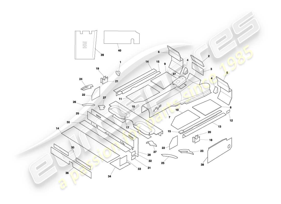aston martin db7 vantage (1999) diagramma delle parti fonoassorbenti volante