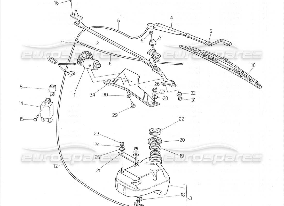 maserati 228 schema delle parti tergicristallo - rondella (sterzo destro).