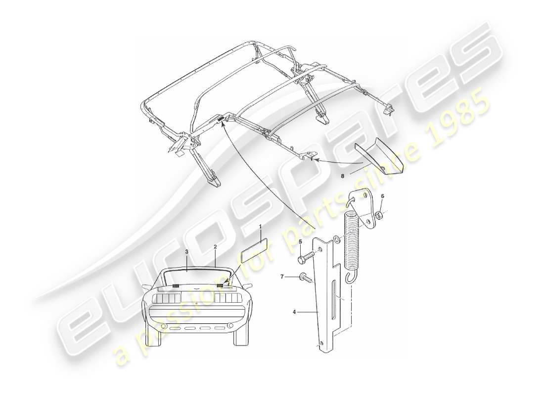 aston martin v8 virage (2000) montaggio cappa diagramma delle parti