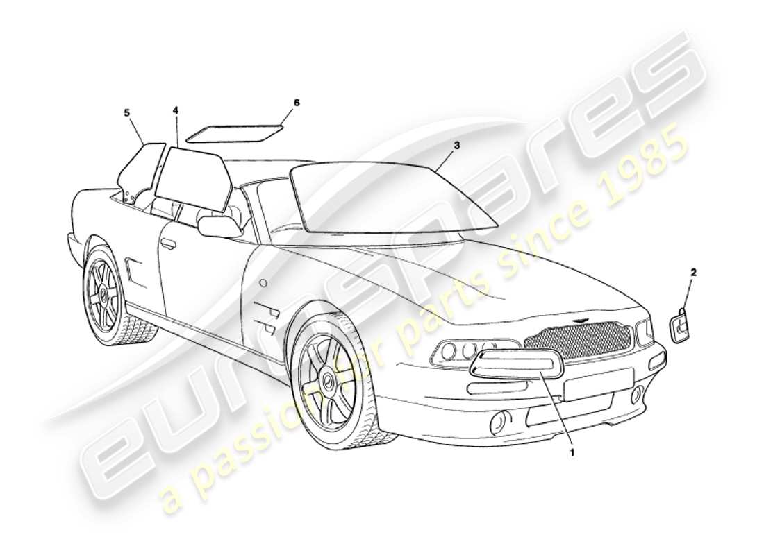 aston martin v8 volante (2000) bicchiere diagramma delle parti