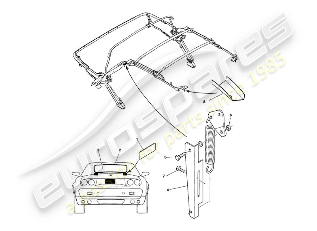 aston martin v8 volante (2000) montaggio cappa diagramma delle parti