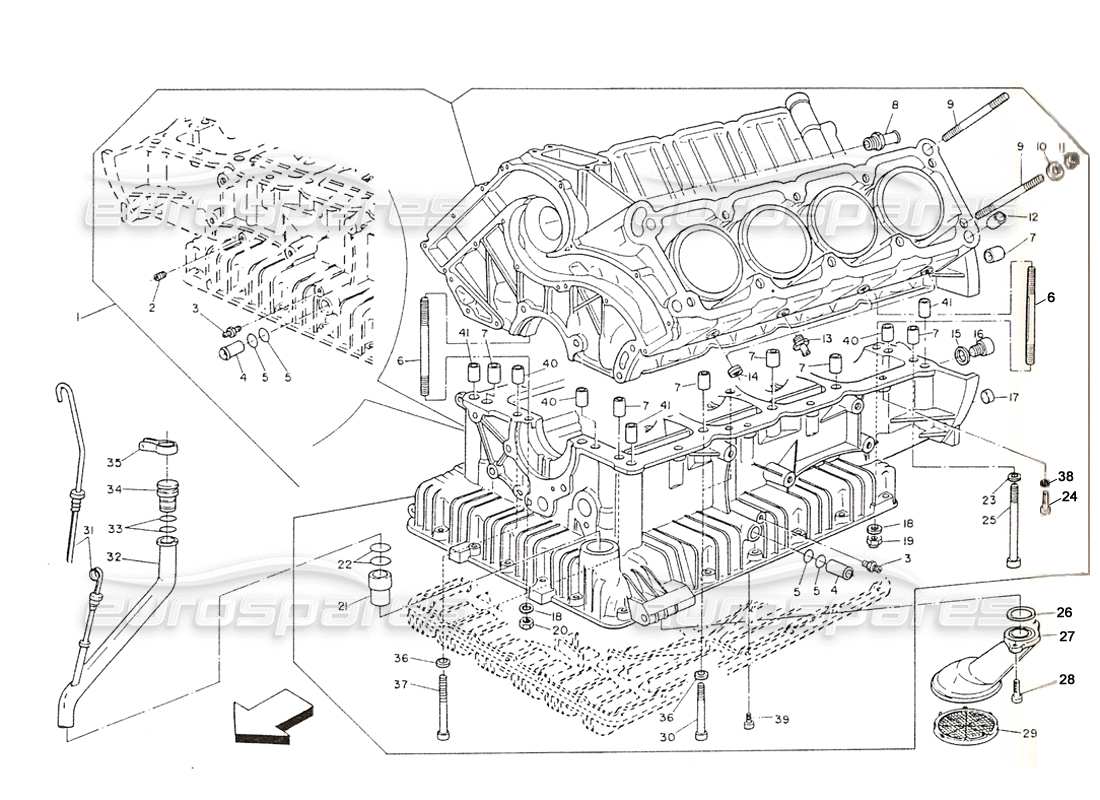 maserati shamal blocco cilindri (dal motore 700280) diagramma delle parti