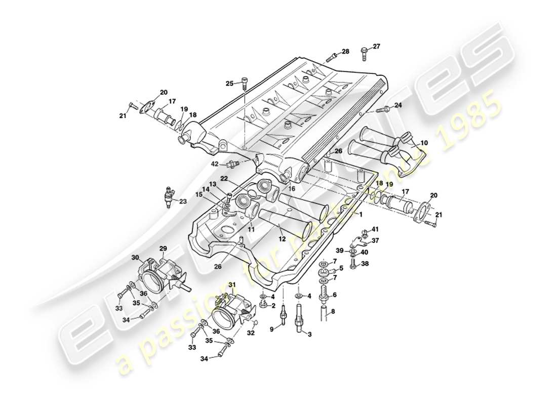 aston martin v8 coupe (1999) collettori di aspirazione e plenum diagramma delle parti
