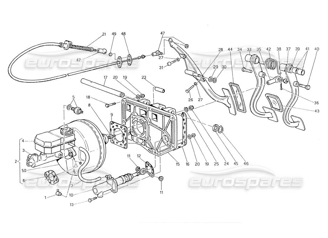 maserati 228 diagramma delle parti del gruppo pedale - pompa frizione servofreno (rhd).