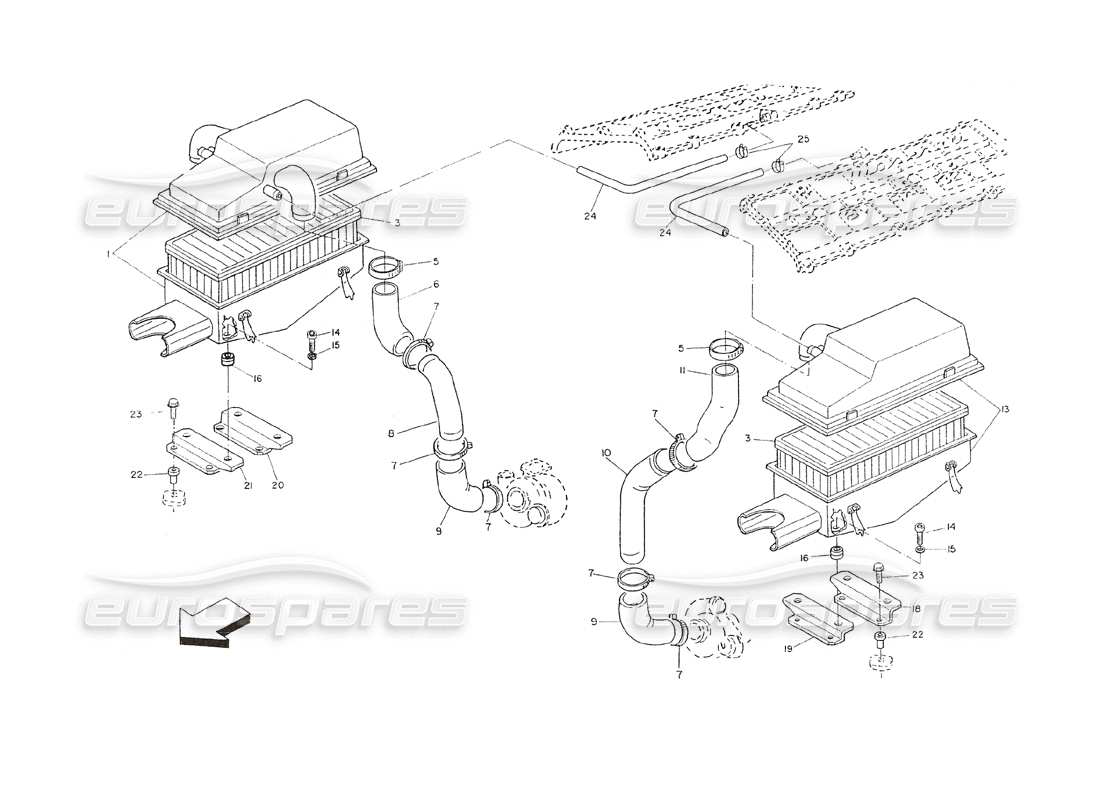 maserati shamal filtro aria e condotti (versione ch) diagramma delle parti