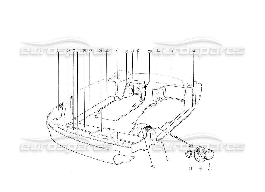 ferrari 275 (pininfarina coachwork) gruppo tappeti e rivestimenti interni vettura schema parte