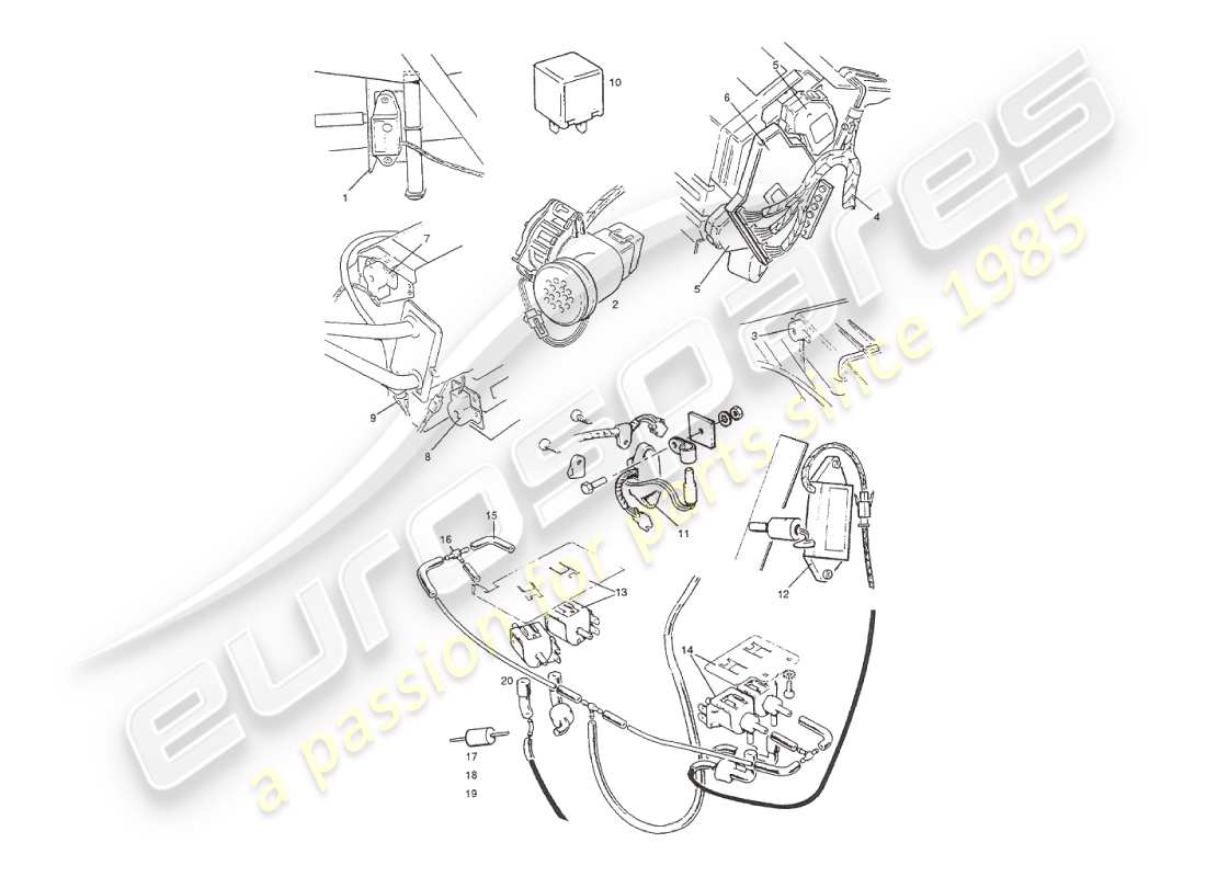 aston martin v8 virage (2000) diagramma delle parti di sensori, interruttori, solenoidi, motori ecc