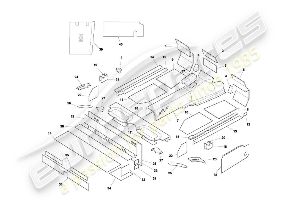 aston martin db7 vantage (2004) diagramma delle parti fonoassorbenti volante
