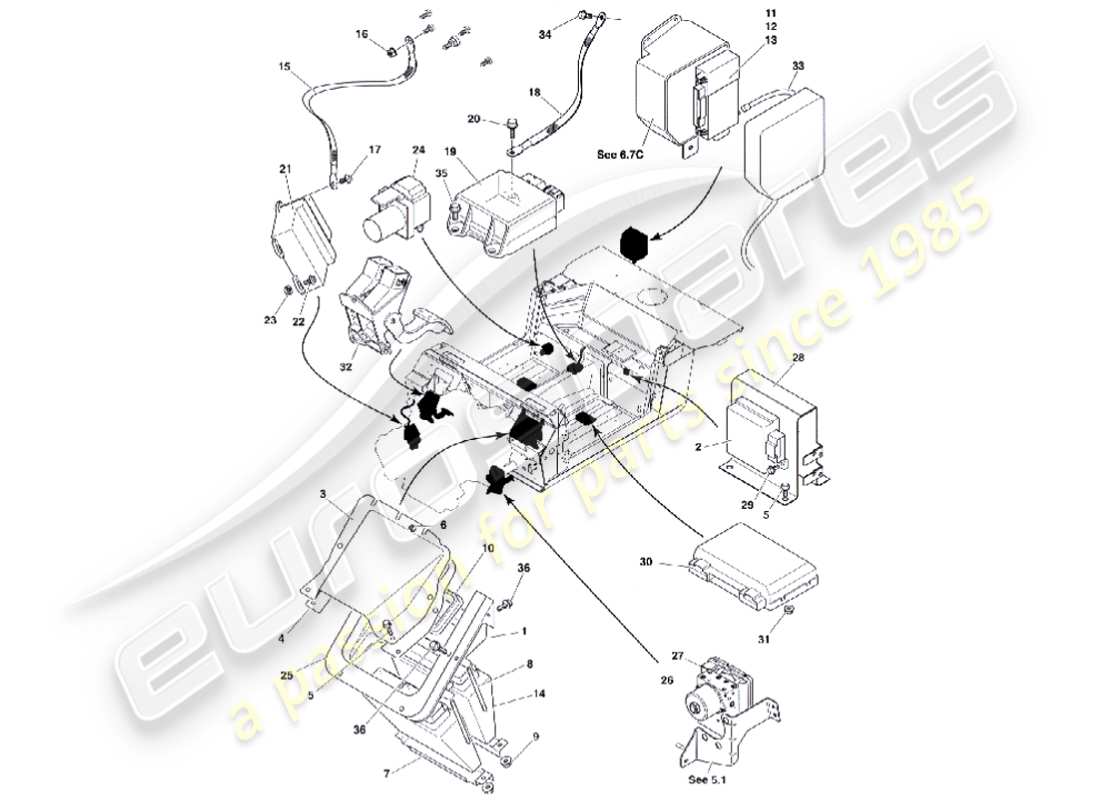 aston martin vanquish (2001) diagramma delle parti dei moduli di controllo elettronico