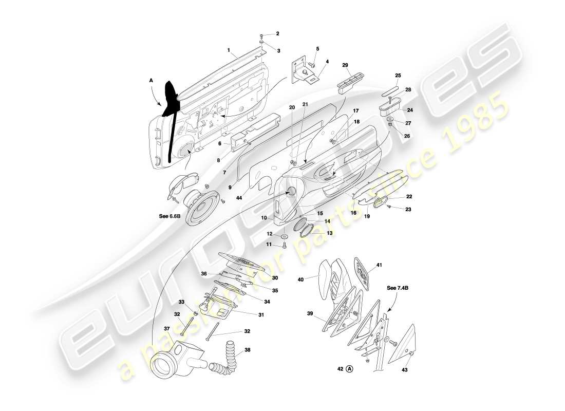 aston martin db7 vantage (2004) diagramma delle parti di involucri, raccordi e guarnizioni delle porte