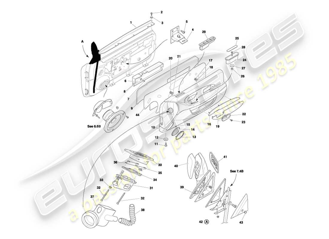 aston martin db7 vantage (2003) diagramma delle parti di involucri, raccordi e guarnizioni delle porte