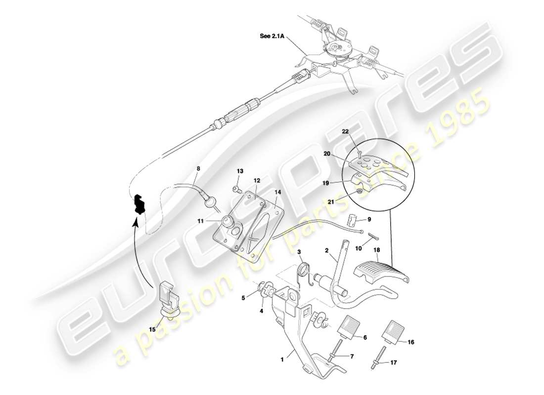 aston martin db7 vantage (2004) diagramma delle parti dell'ingranaggio del pedale e dell'acceleratore lhd