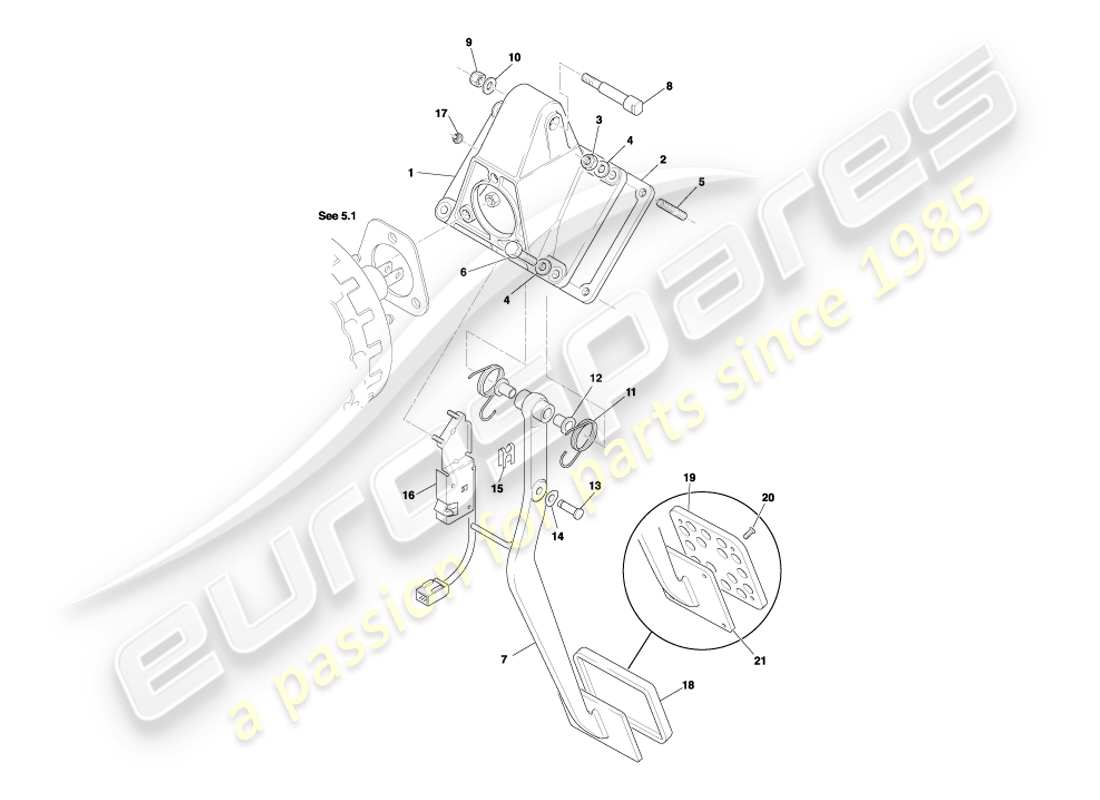 aston martin db7 vantage (2003) pedale, diagramma delle parti del freno automatico