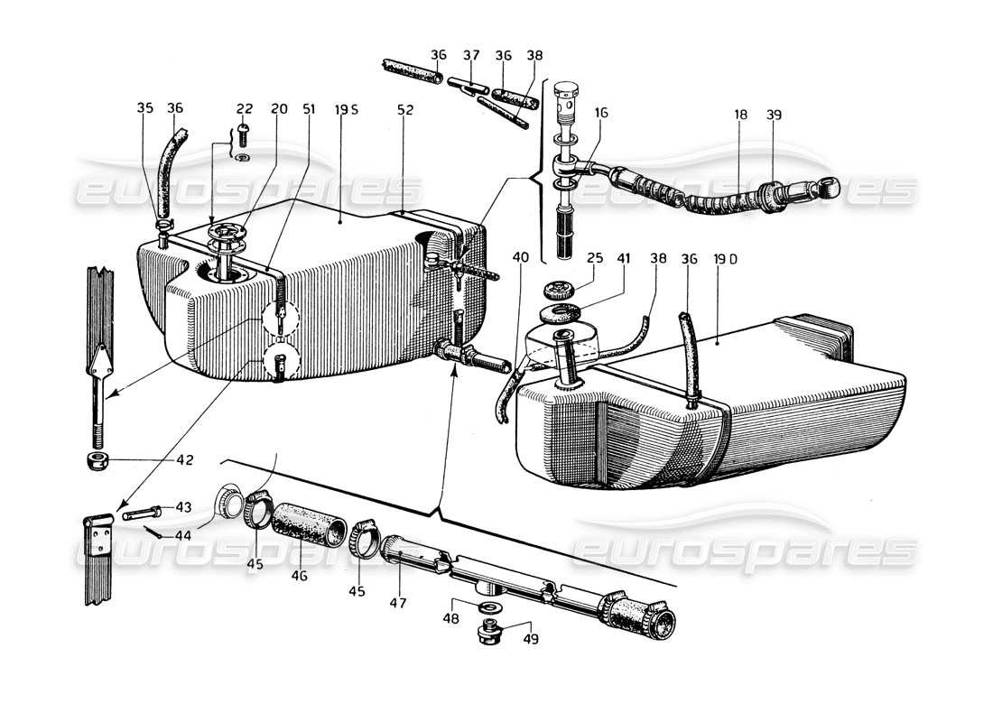 ferrari 275 gtb/gts 2 cam serbatoio del carburante: diagramma delle parti dei modelli con guida a sinistra