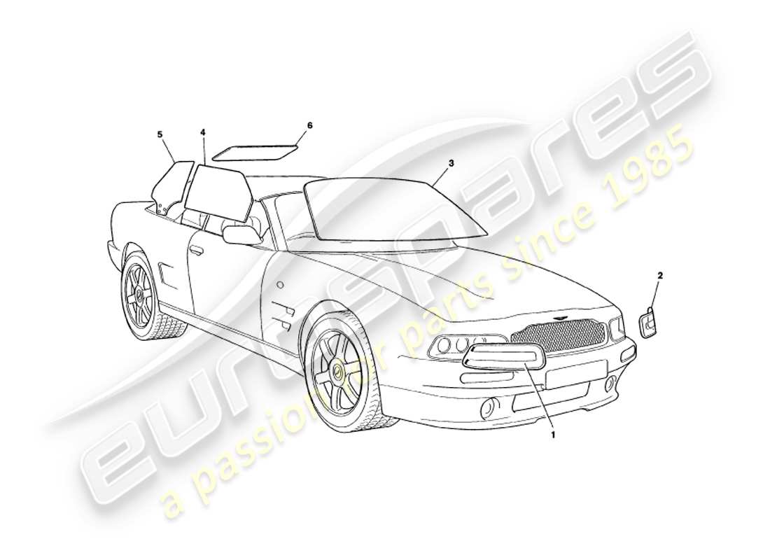 aston martin v8 volante (1997) bicchiere diagramma delle parti