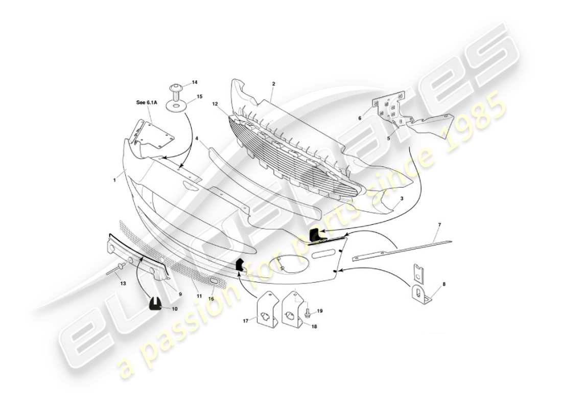 aston martin vanquish (2005) paraurti anteriore e grembiule diagramma delle parti